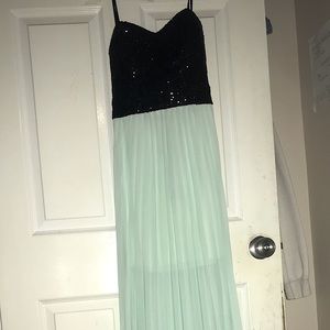 Sparkly, Strapless Back and Teal Maxi B. Darlin Dress 3